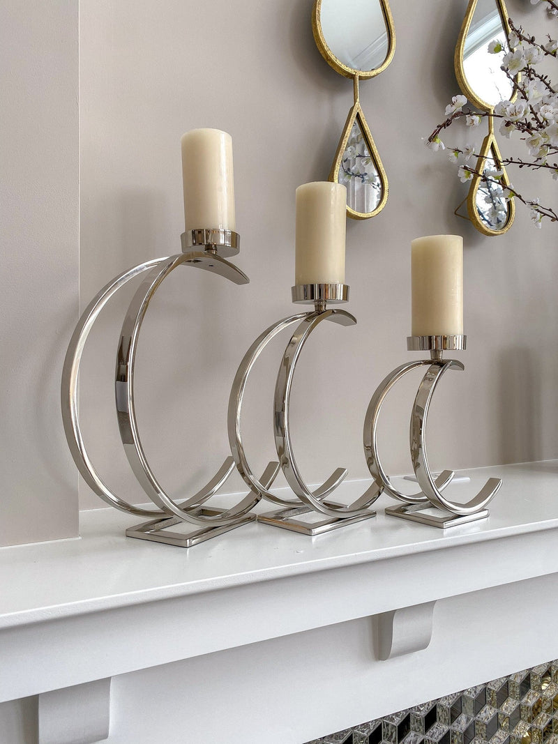 Silver Semi-Circle W/ Marble Top Candle Holder (3 sizes)-Inspire Me! Home Decor