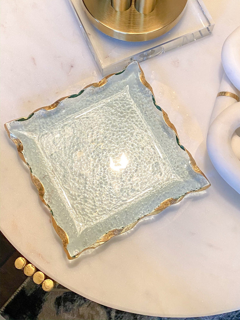 Square Crystal Plate with Gold Edge-Inspire Me! Home Decor