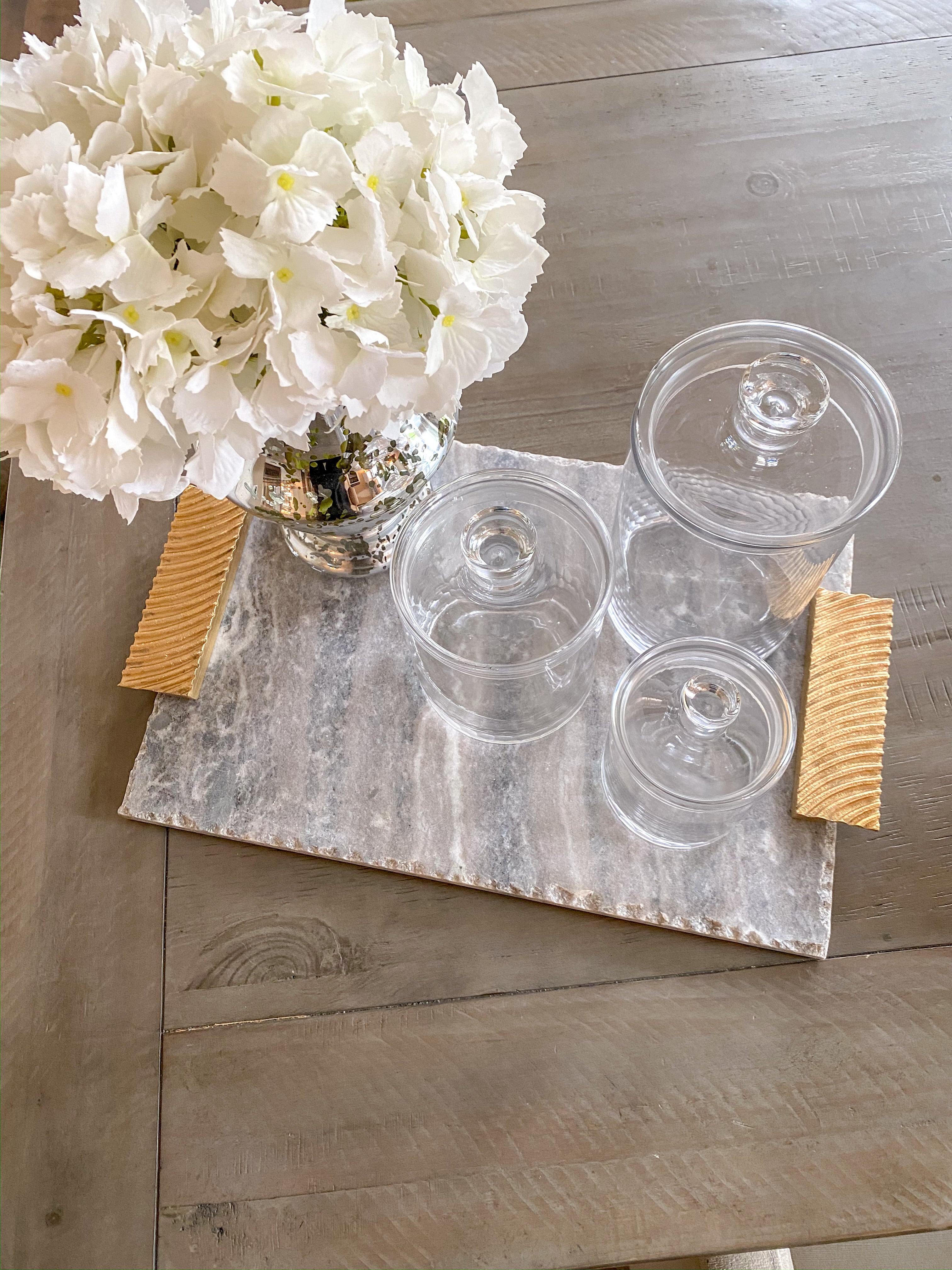 Grey Marble Tray with Gold Textured Handles-Inspire Me! Home Decor