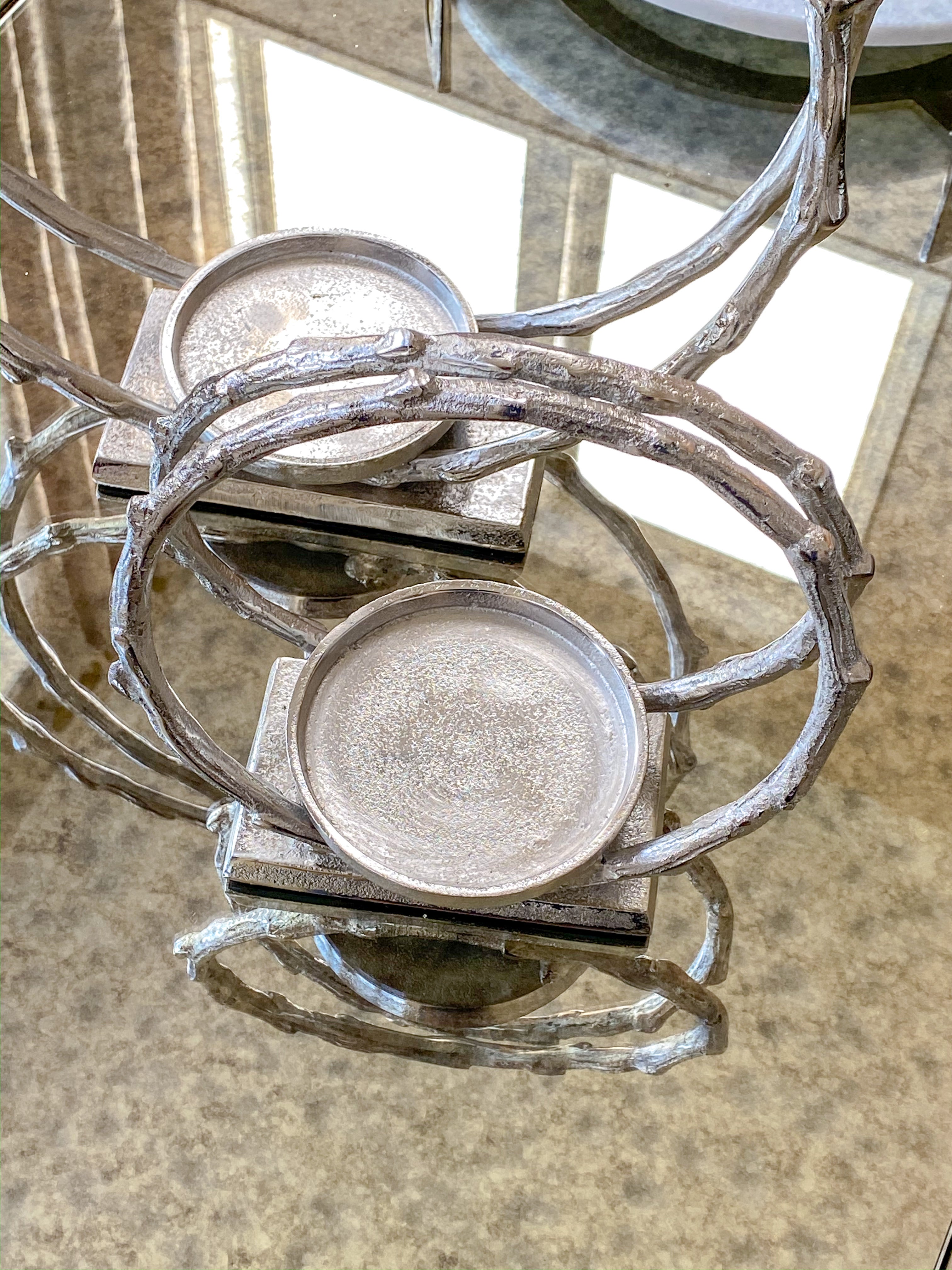 Circular Silver Metal Candle Holder (2 Sizes)-Inspire Me! Home Decor