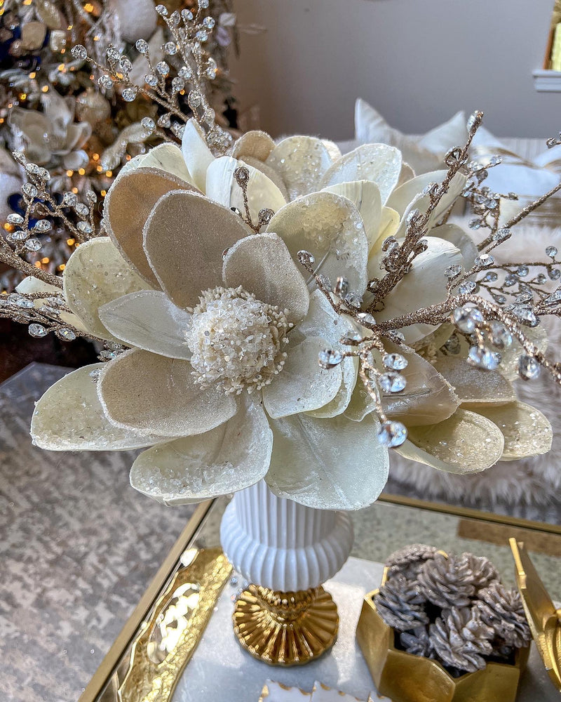 Large White Beaded Magnolia Stem-Inspire Me! Home Decor