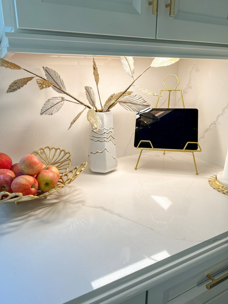 White and Gold Striped Vase-Inspire Me! Home Decor