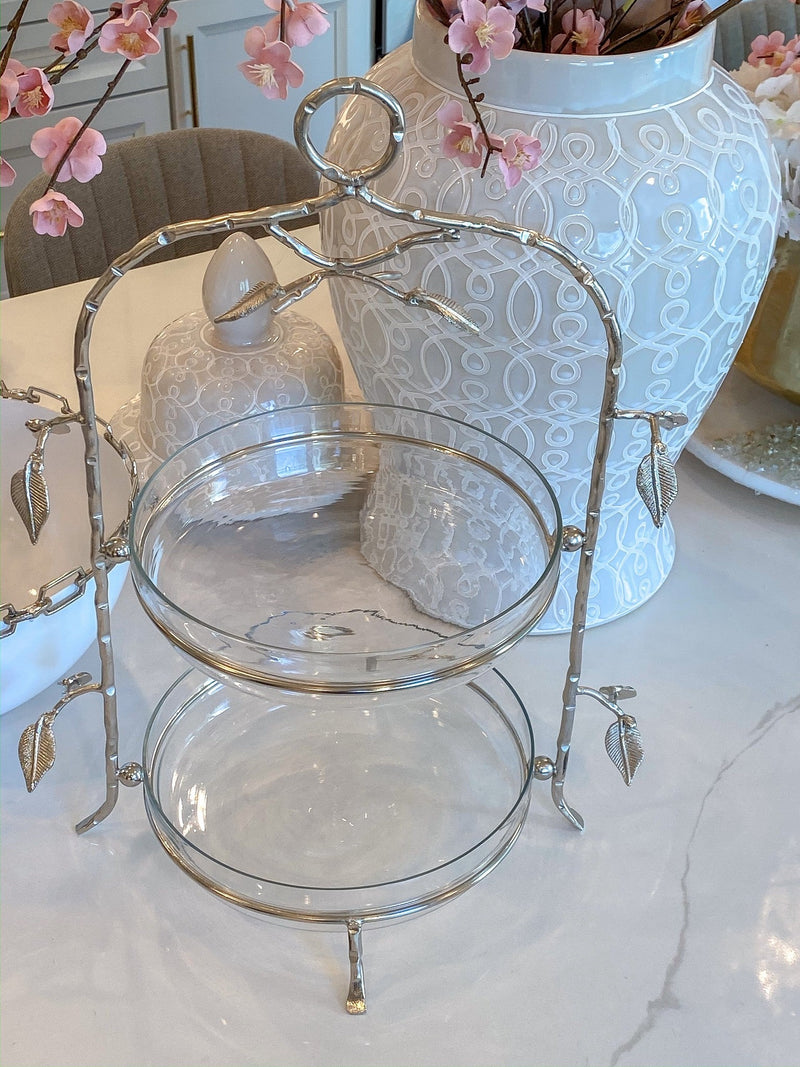 Two-Tiered Silver Leaf Serving Display-Inspire Me! Home Decor