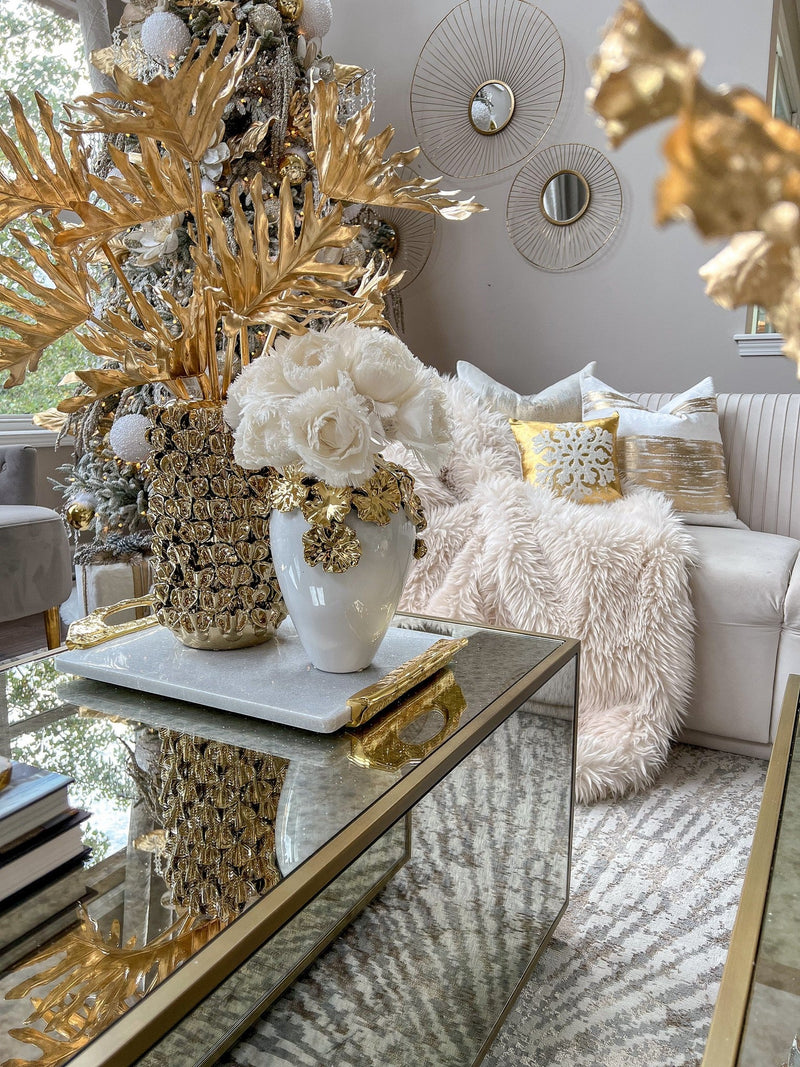 Gold Vase with Petal Design-Inspire Me! Home Decor