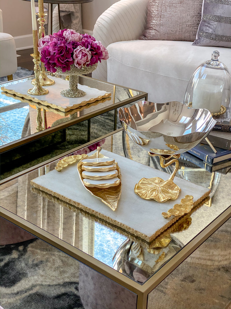 Marble Tray with Gold Floral Handles-Inspire Me! Home Decor