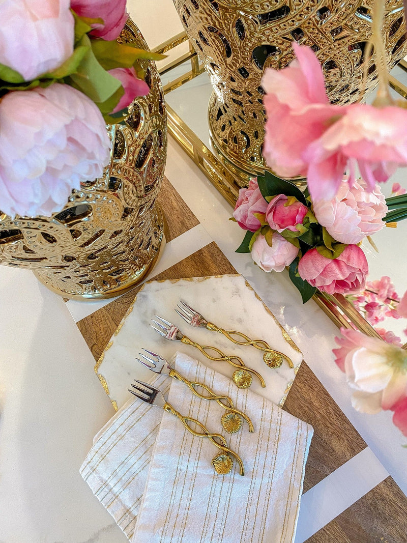 Silver and Gold Flower Handle Dessert Forks Set Of 4-Inspire Me! Home Decor