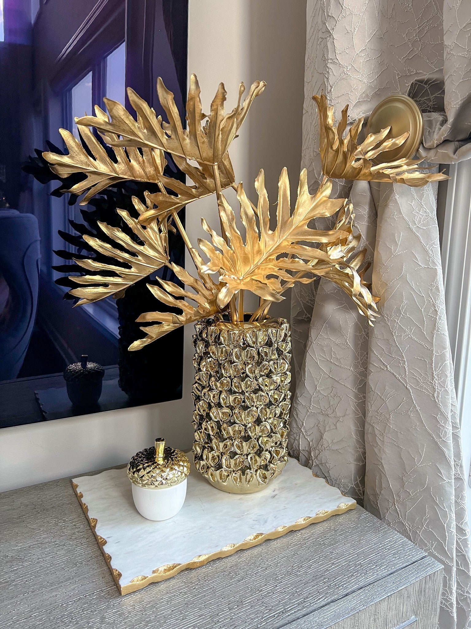 Gold Vase with Petal Design-Inspire Me! Home Decor