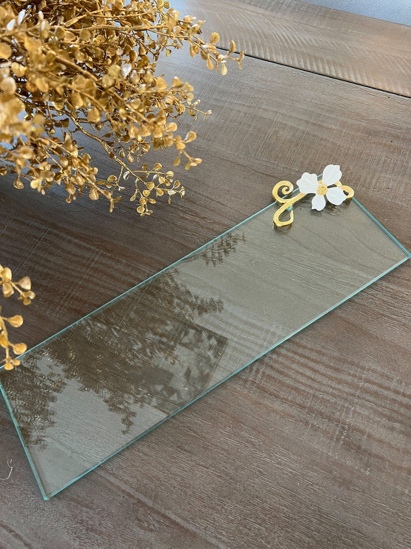 Glass Rectangular Tray from The White Jeweled Flower Collection