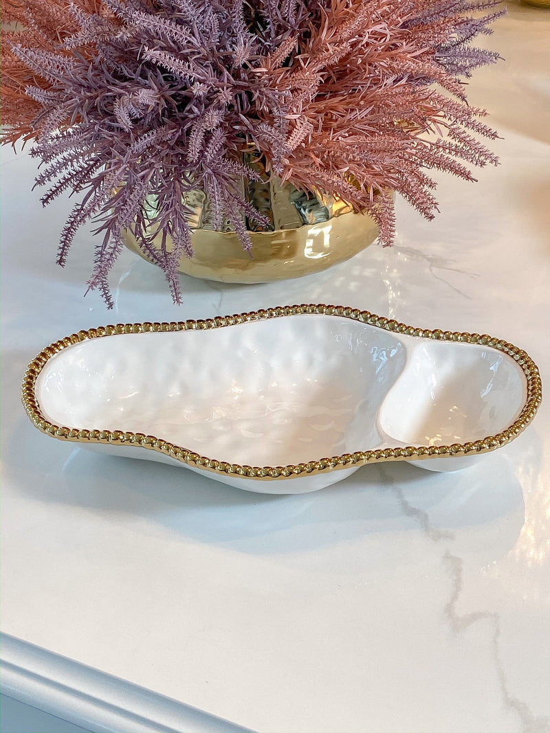 Gold and White Beaded Sectioned Serving Dish-Inspire Me! Home Decor