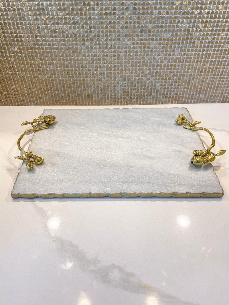 Large Marble Tray with Gold Pomegranate Handles-Inspire Me! Home Decor