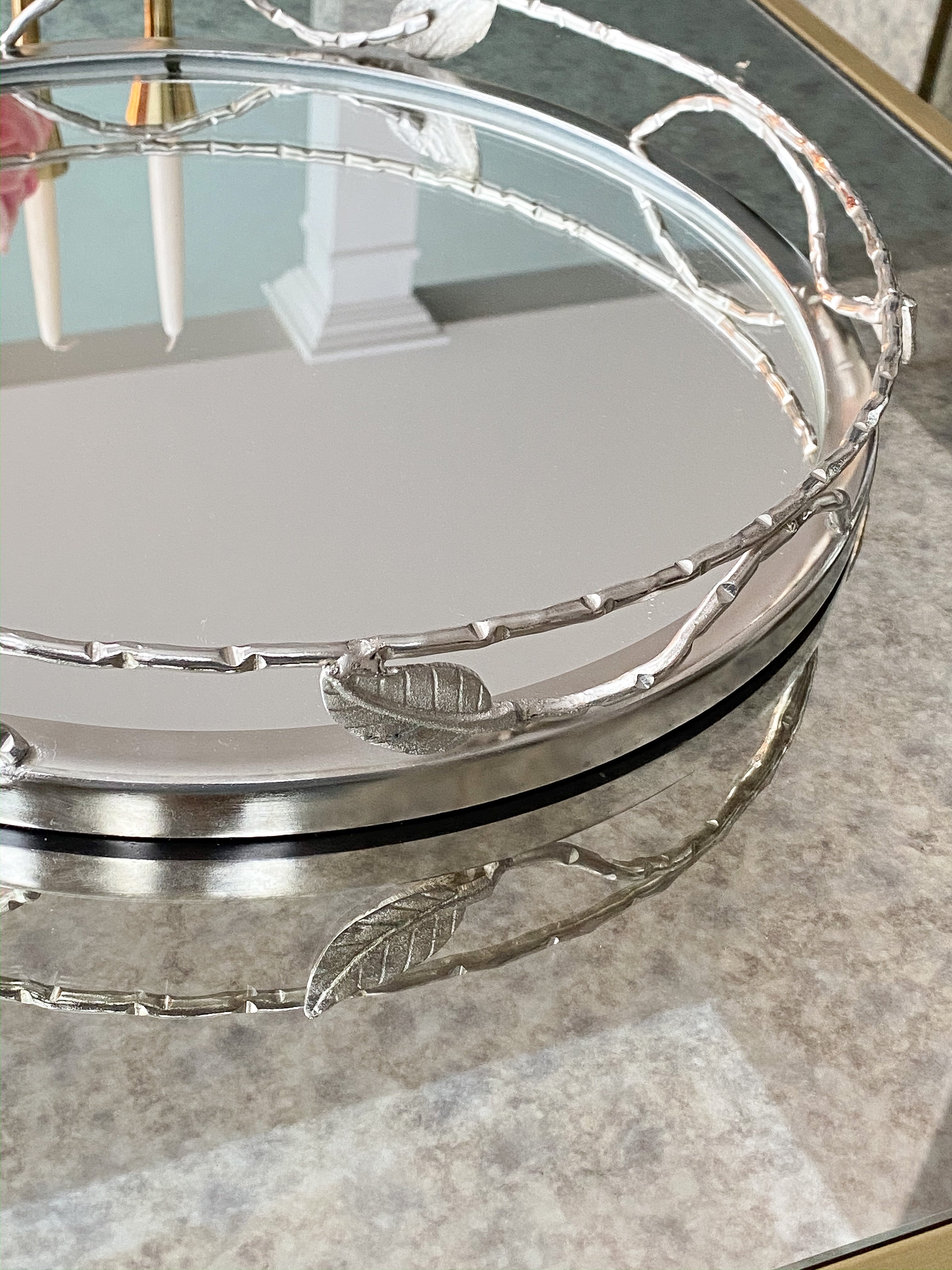 Silver Mirrored Leaf Tray-Inspire Me! Home Decor