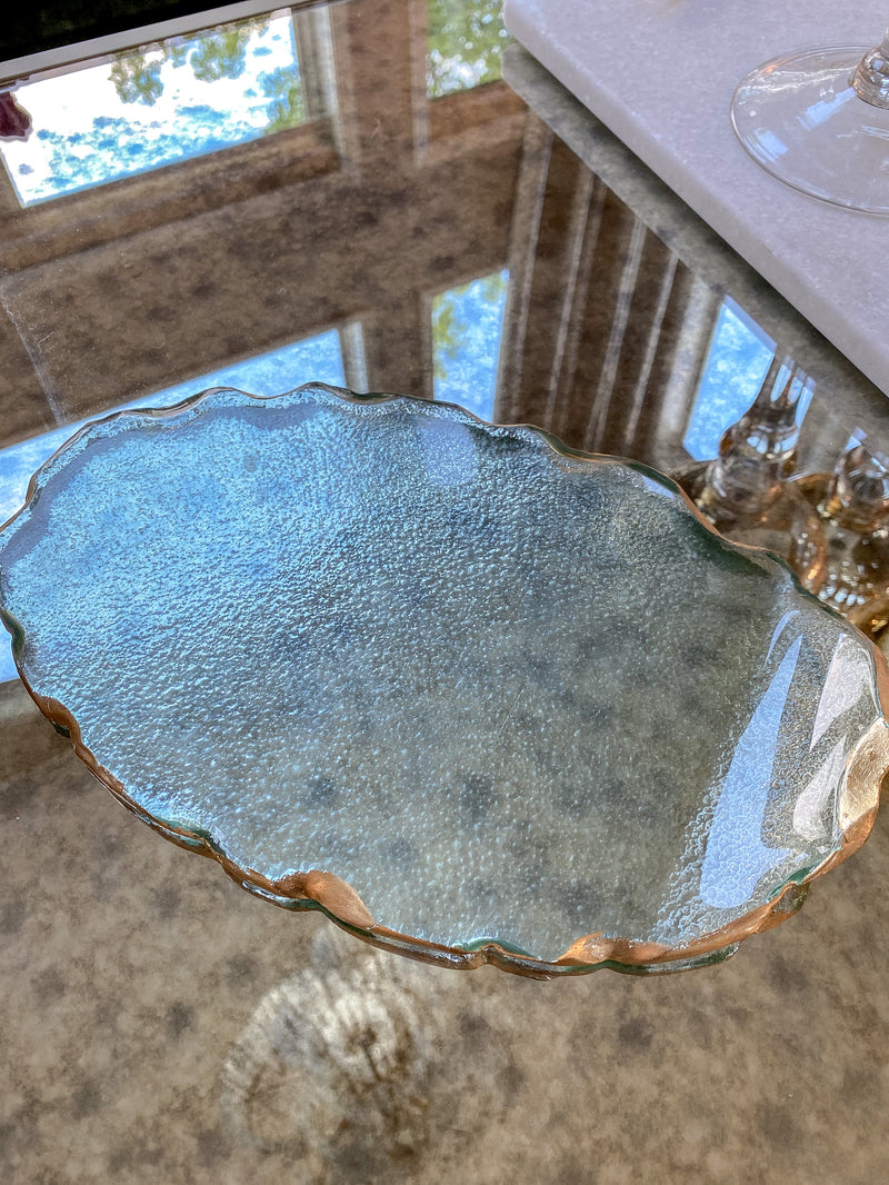 Crystal Oval Tray with Gold Edge-Inspire Me! Home Decor
