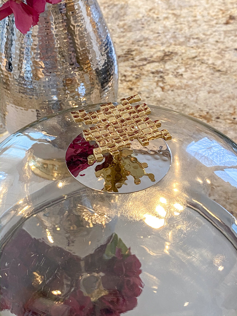 Glass Cake Dome with Gold Mosaic Handle-Inspire Me! Home Decor