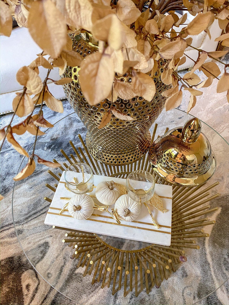 Gold Metal Branch Decorative Piece with Glass Tea-light Holder-Inspire Me! Home Decor