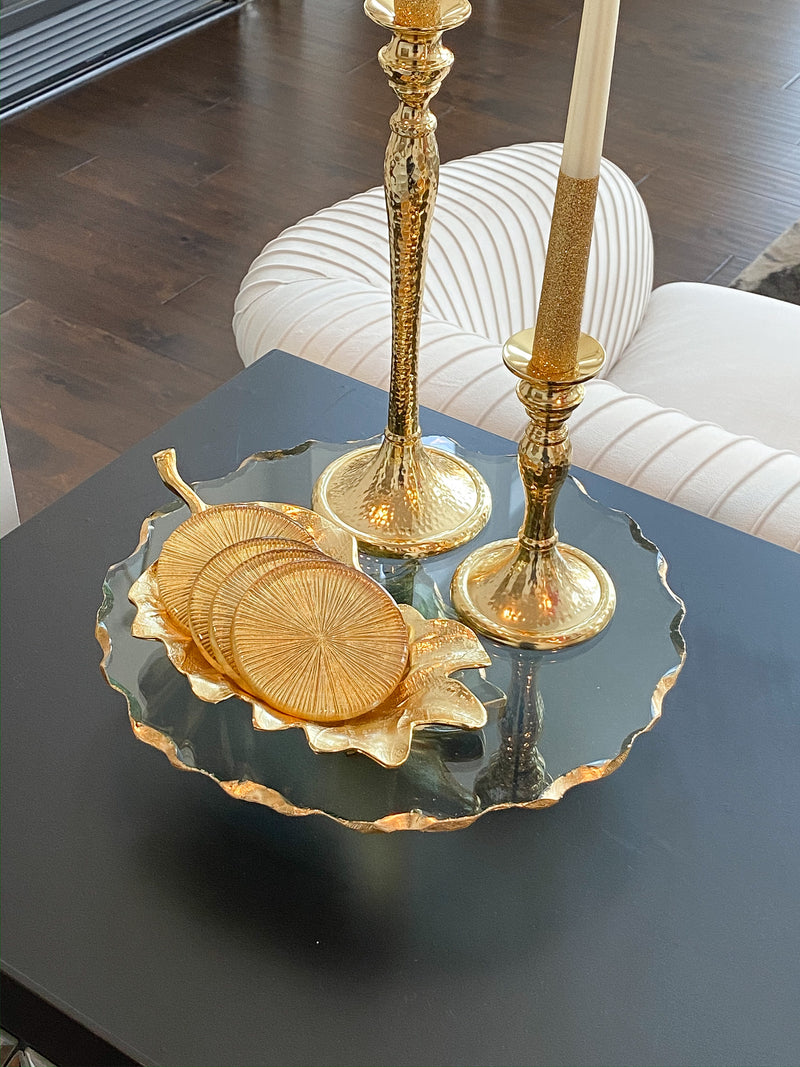 Gold Metal Natural Leaf Dish-Inspire Me! Home Decor