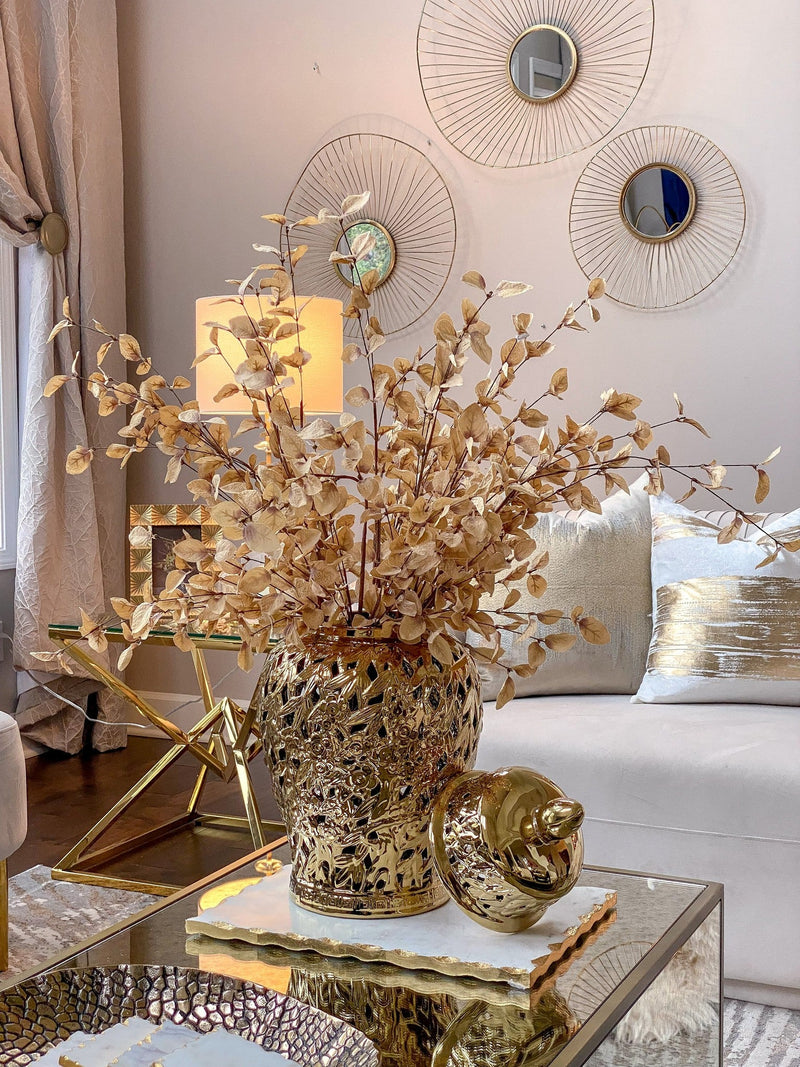 Gold Leaf Pattern Ginger Jar-Inspire Me! Home Decor