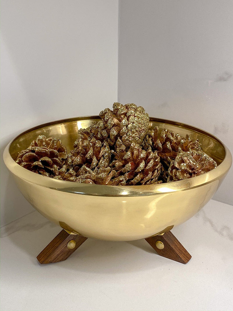 Gold Bowl with Wooden Legs-Inspire Me! Home Decor