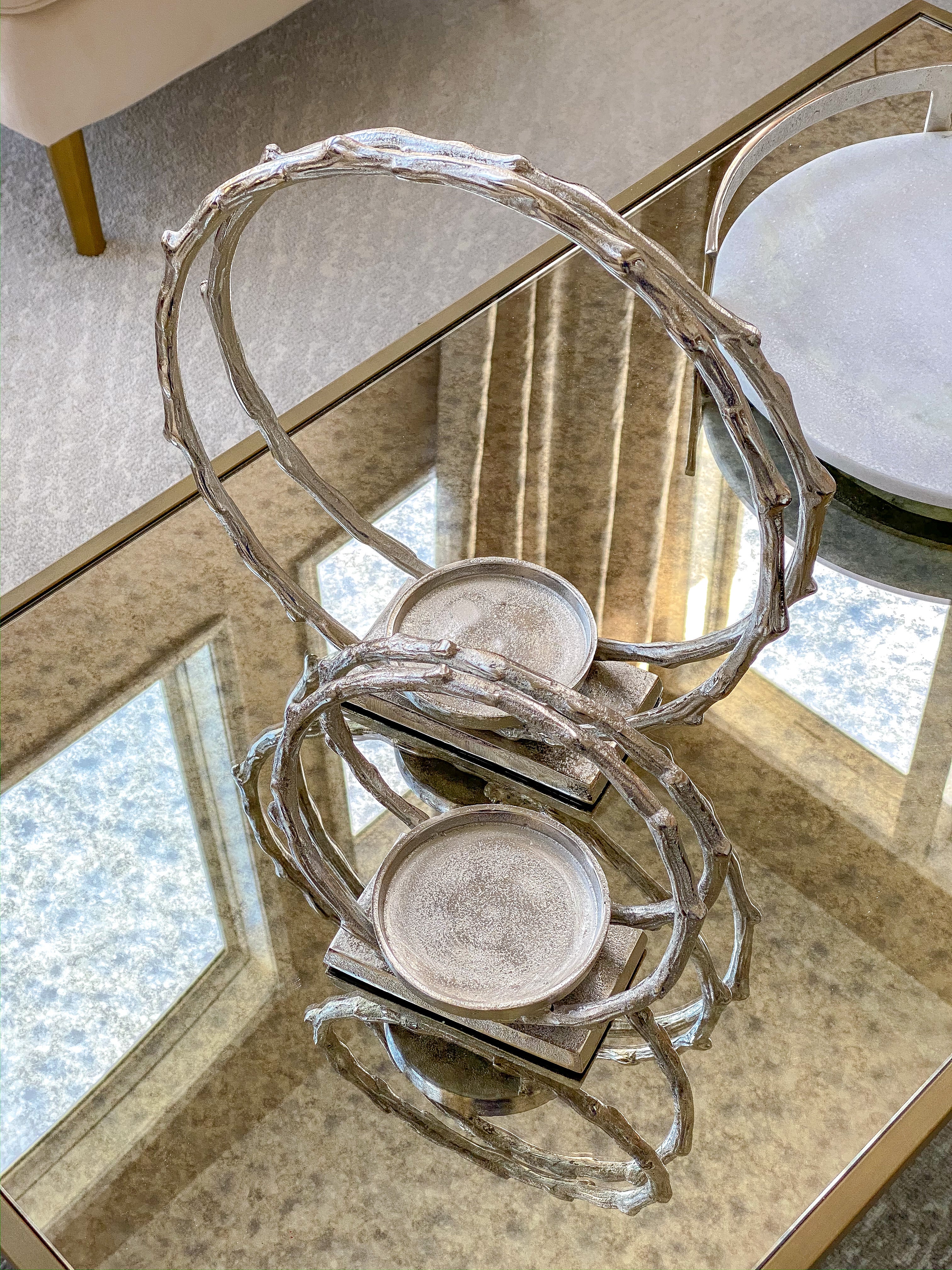 Circular Silver Metal Candle Holder (2 Sizes)-Inspire Me! Home Decor