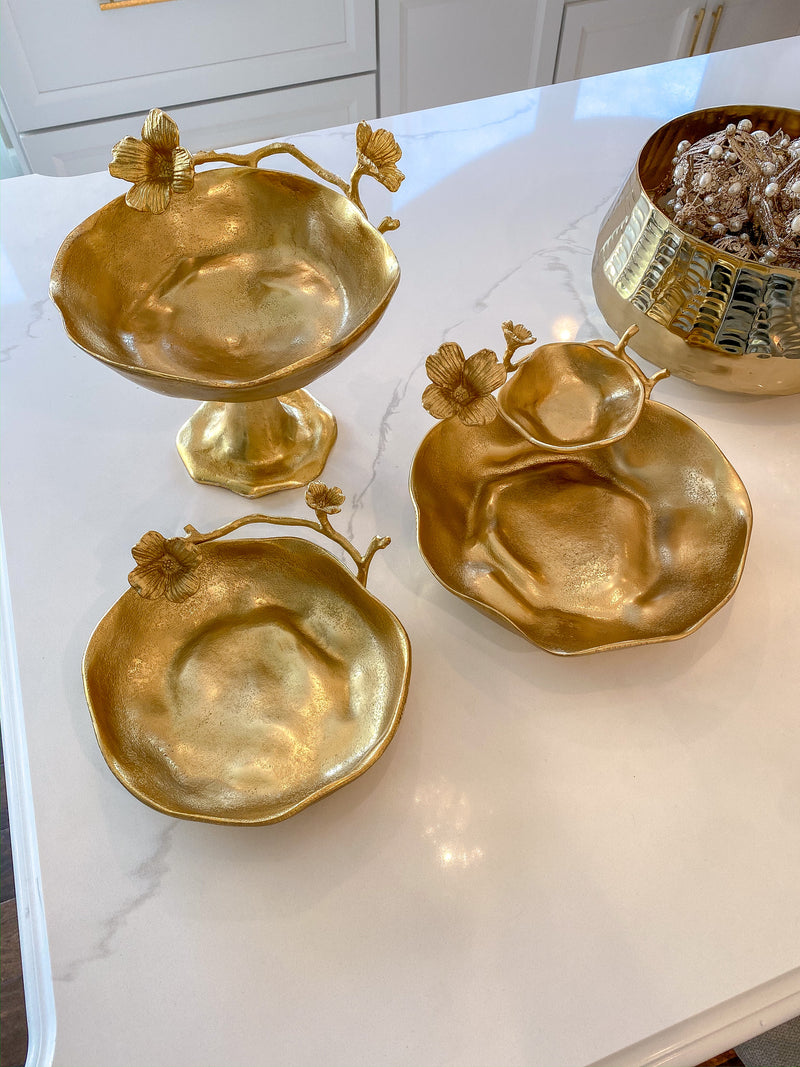 Gold Floral Bowl on Pedestal-Inspire Me! Home Decor