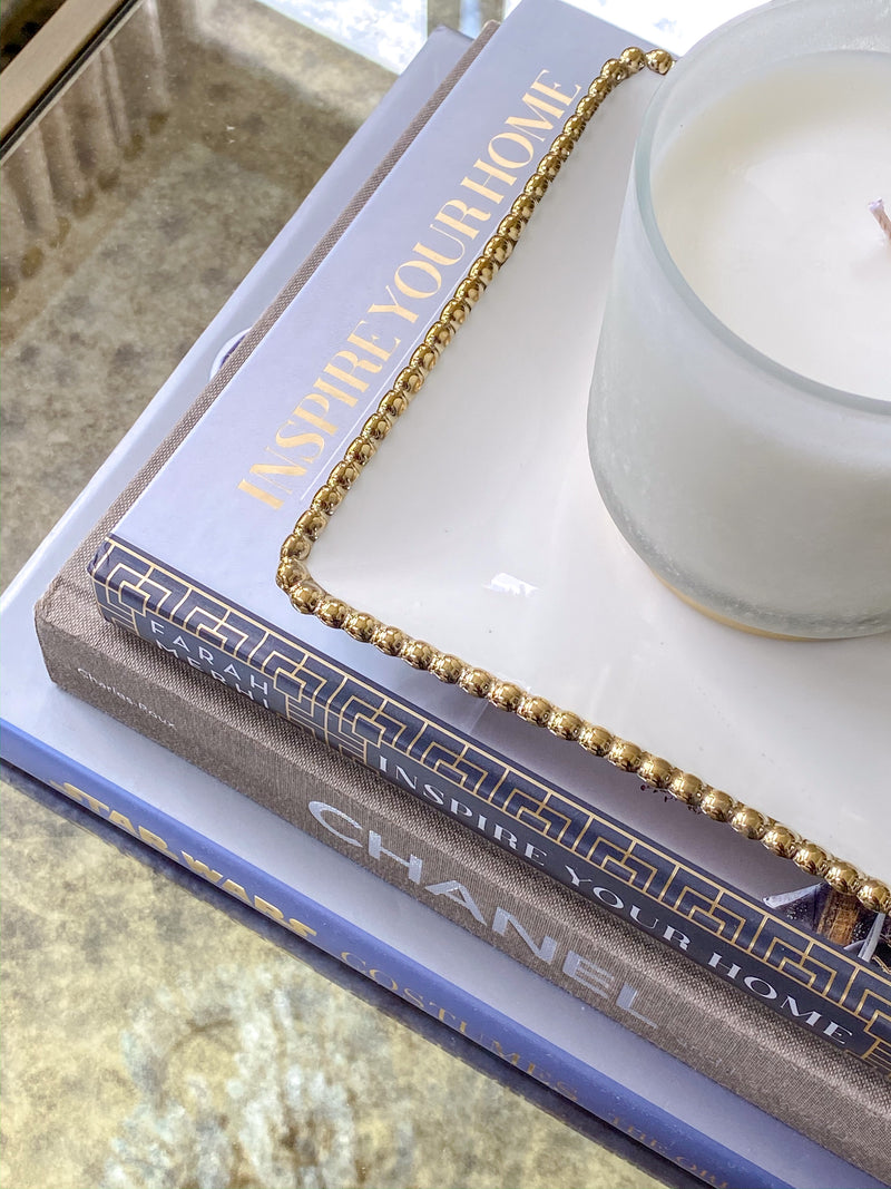 White Plate with Gold Beaded Edge-Inspire Me! Home Decor