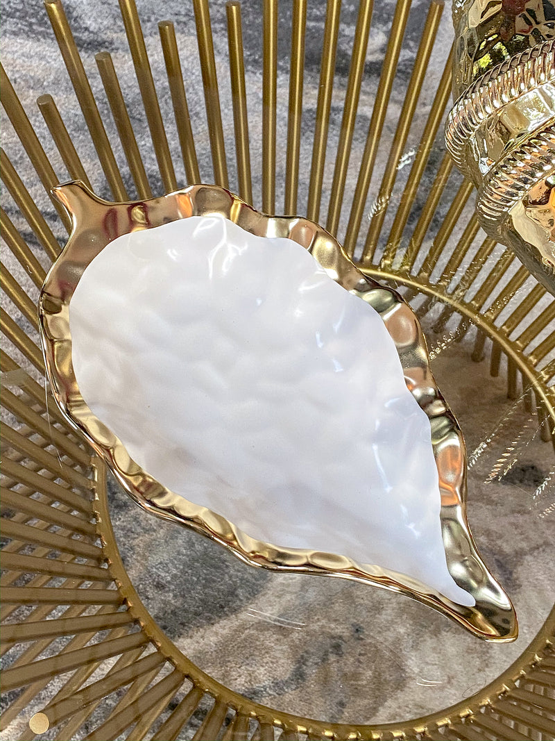 Porcelain Leaf Bowl with Gold Edge-Inspire Me! Home Decor