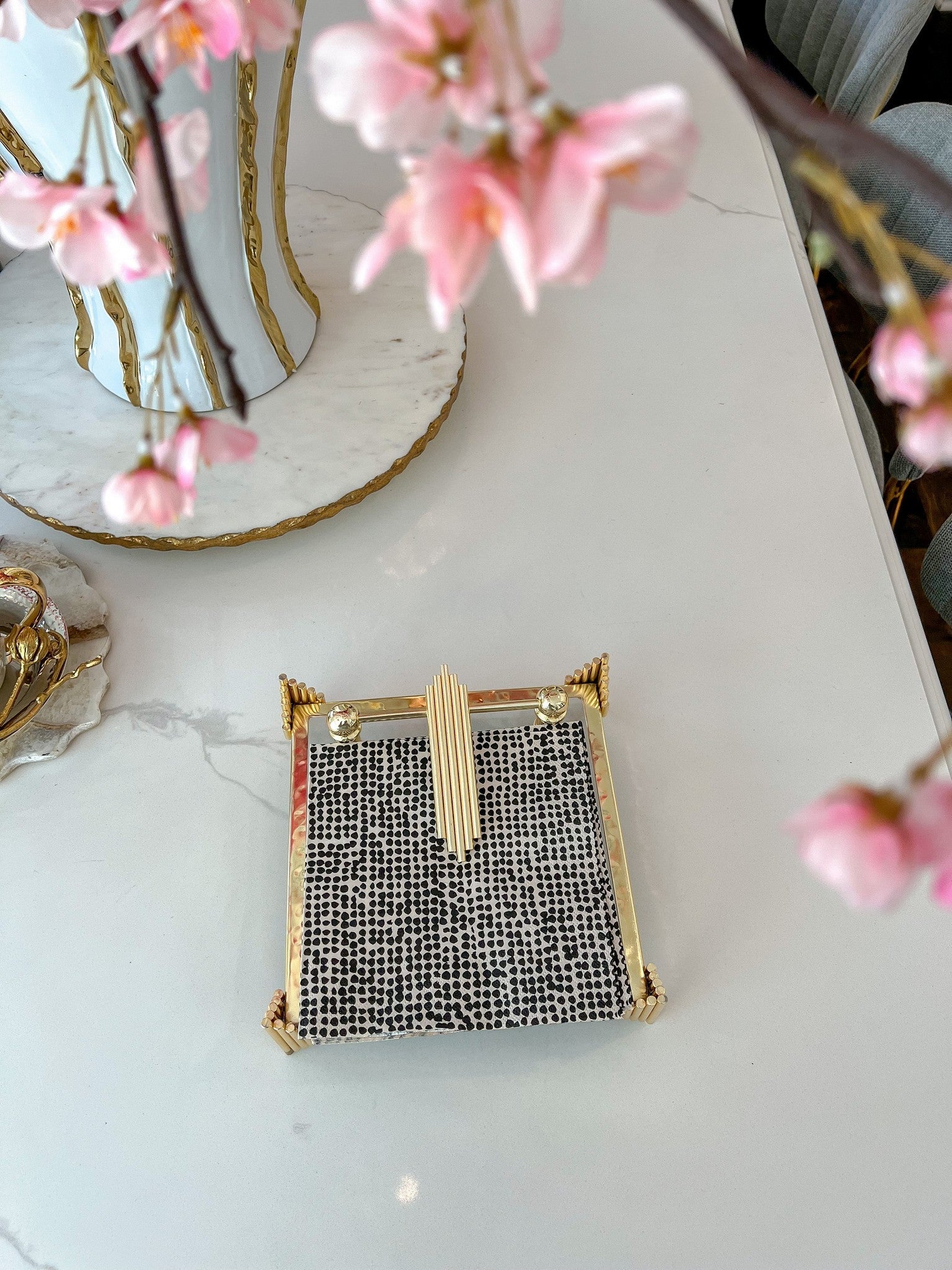 Napkin Holder with Gold Diamond Design