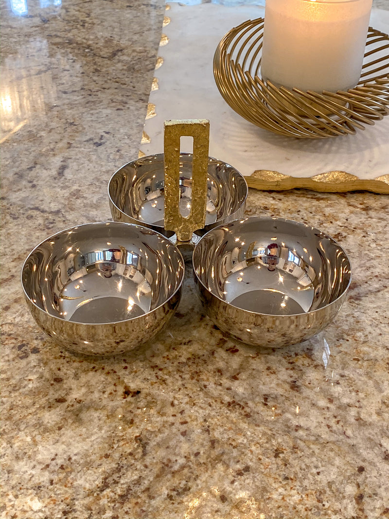Silver and Gold Triple Snack Server-Inspire Me! Home Decor
