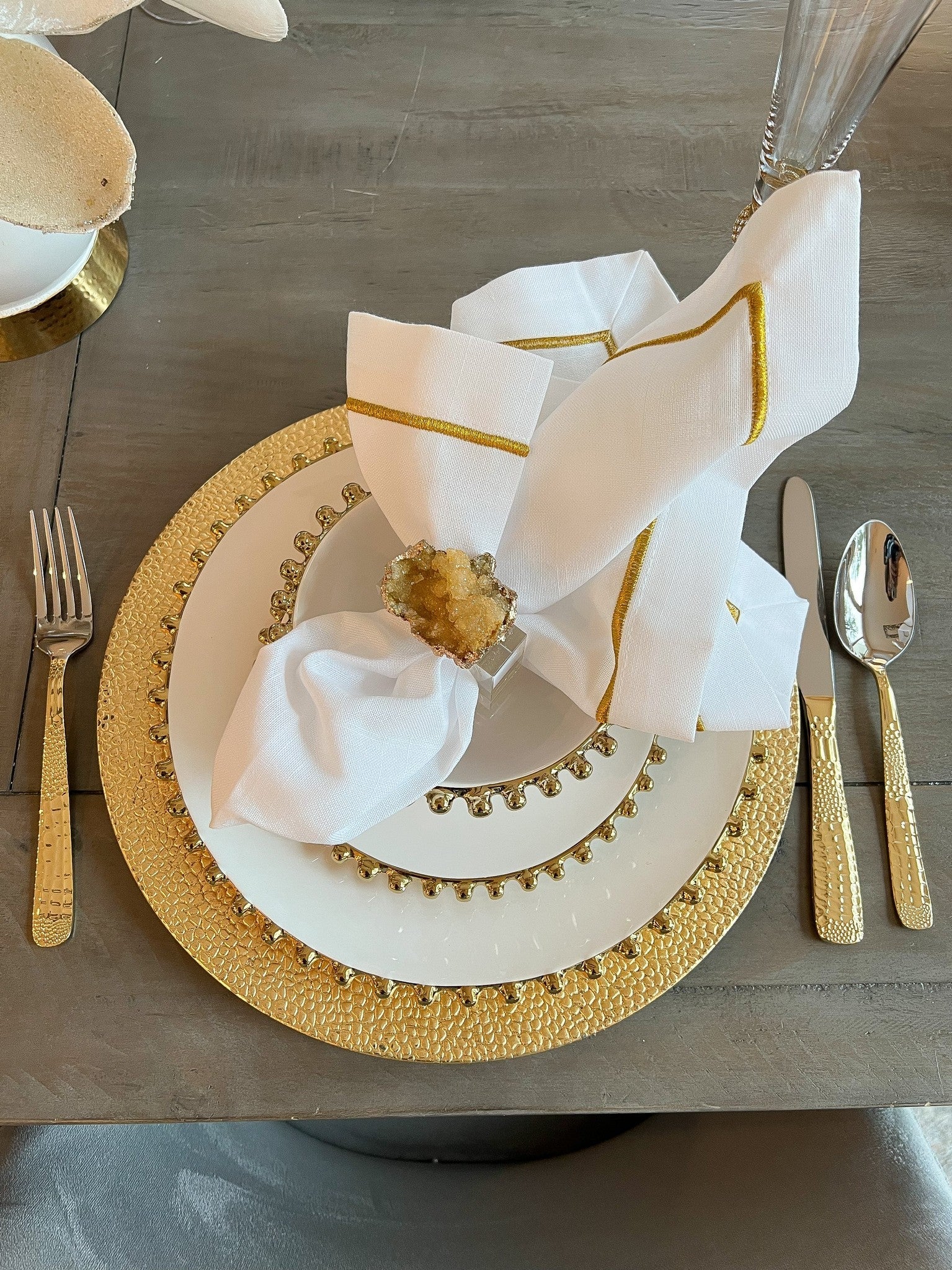 White and Gold Beaded Dinner Set-Inspire Me! Home Decor