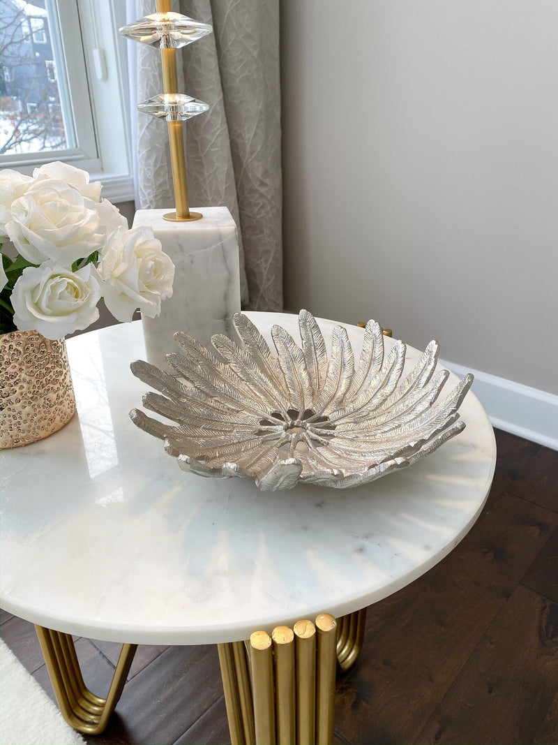 Silver Feather Bowl-Inspire Me! Home Decor
