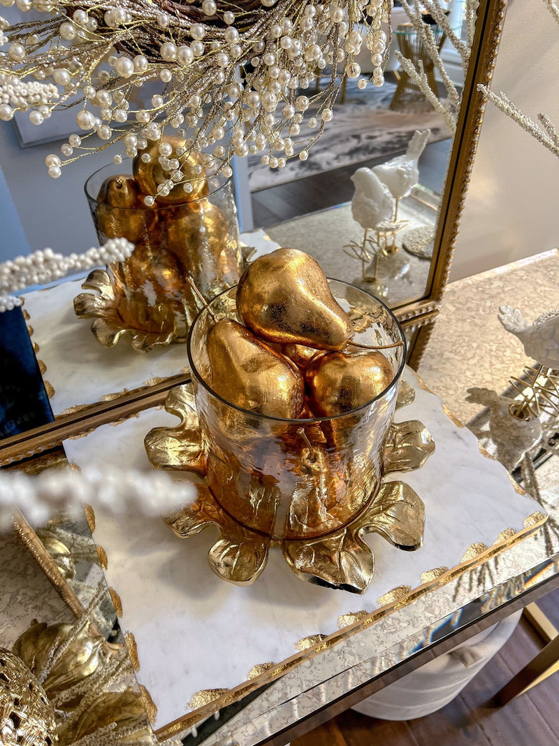 Gold Glass Hurricane with Flower Base-Inspire Me! Home Decor