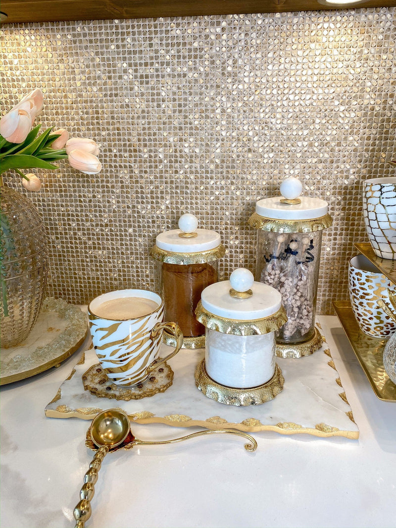 Marble & Gold Hammered Canisters PRE-ORDER-Inspire Me! Home Decor