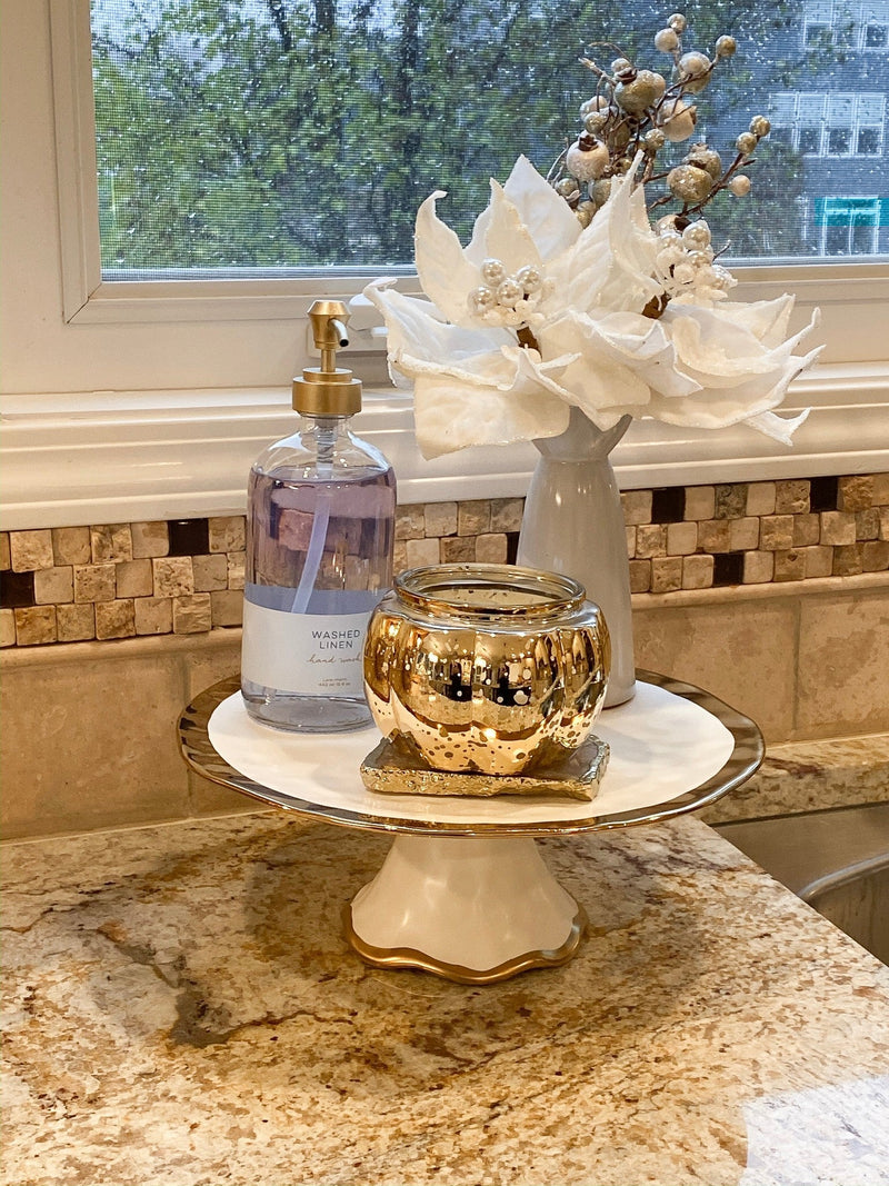 Gold Bordered Ceramic Cake Stand-Inspire Me! Home Decor