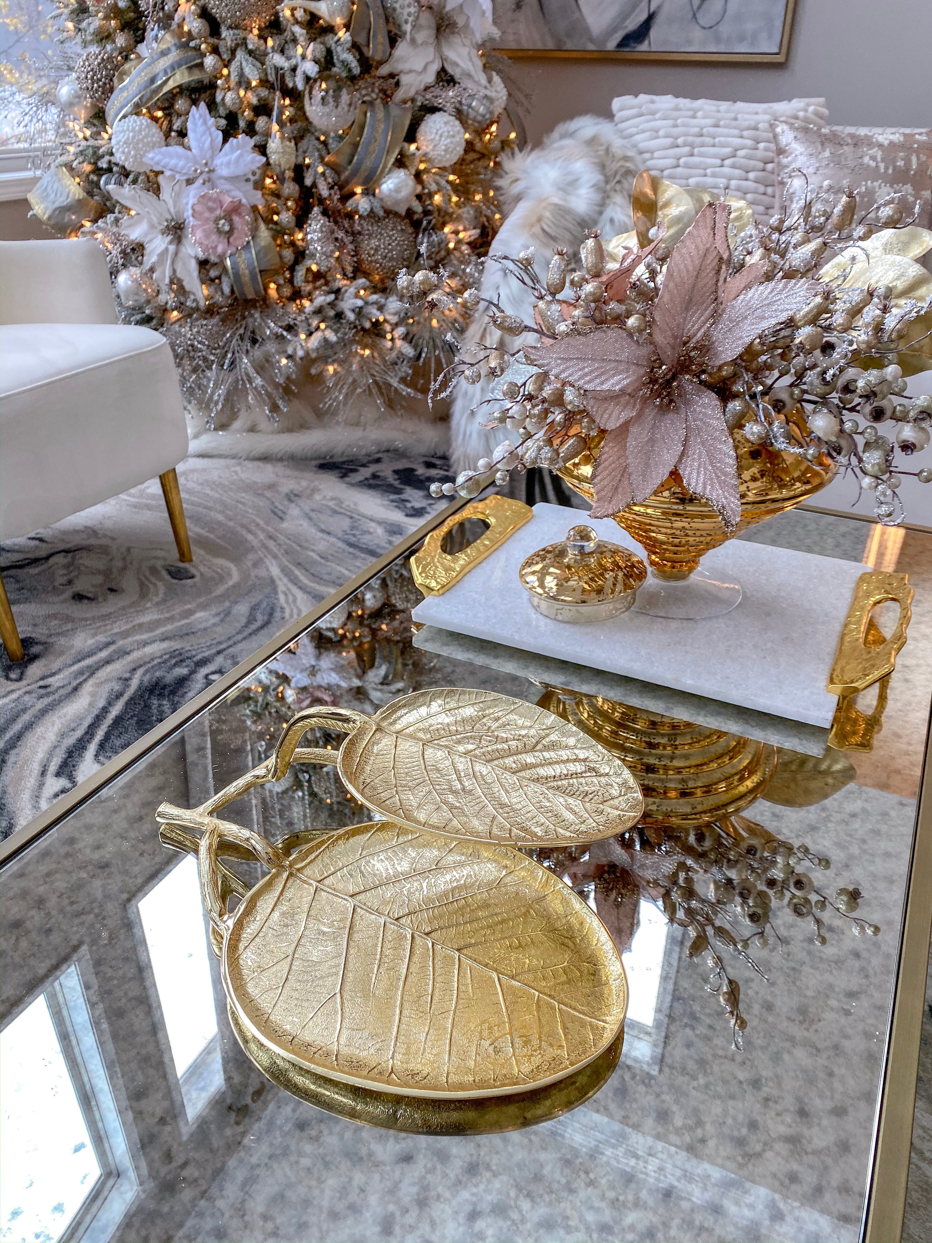 2-Tiered Leaf Tray Gold-Inspire Me! Home Decor