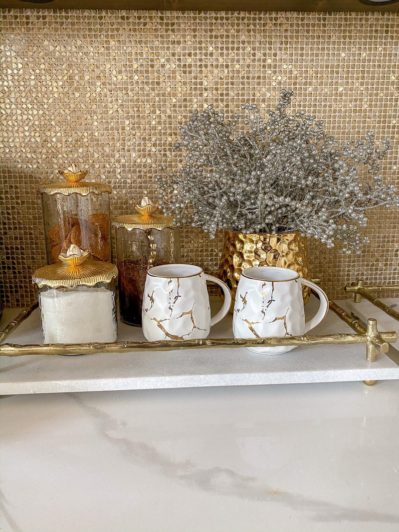 Metallic Gold Marble Print Mug with Hammered Texture-Inspire Me! Home Decor