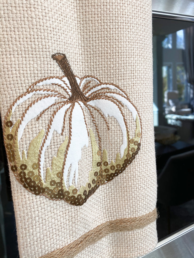 Sequin and Gold Pumpkin Kitchen Towel-Inspire Me! Home Decor