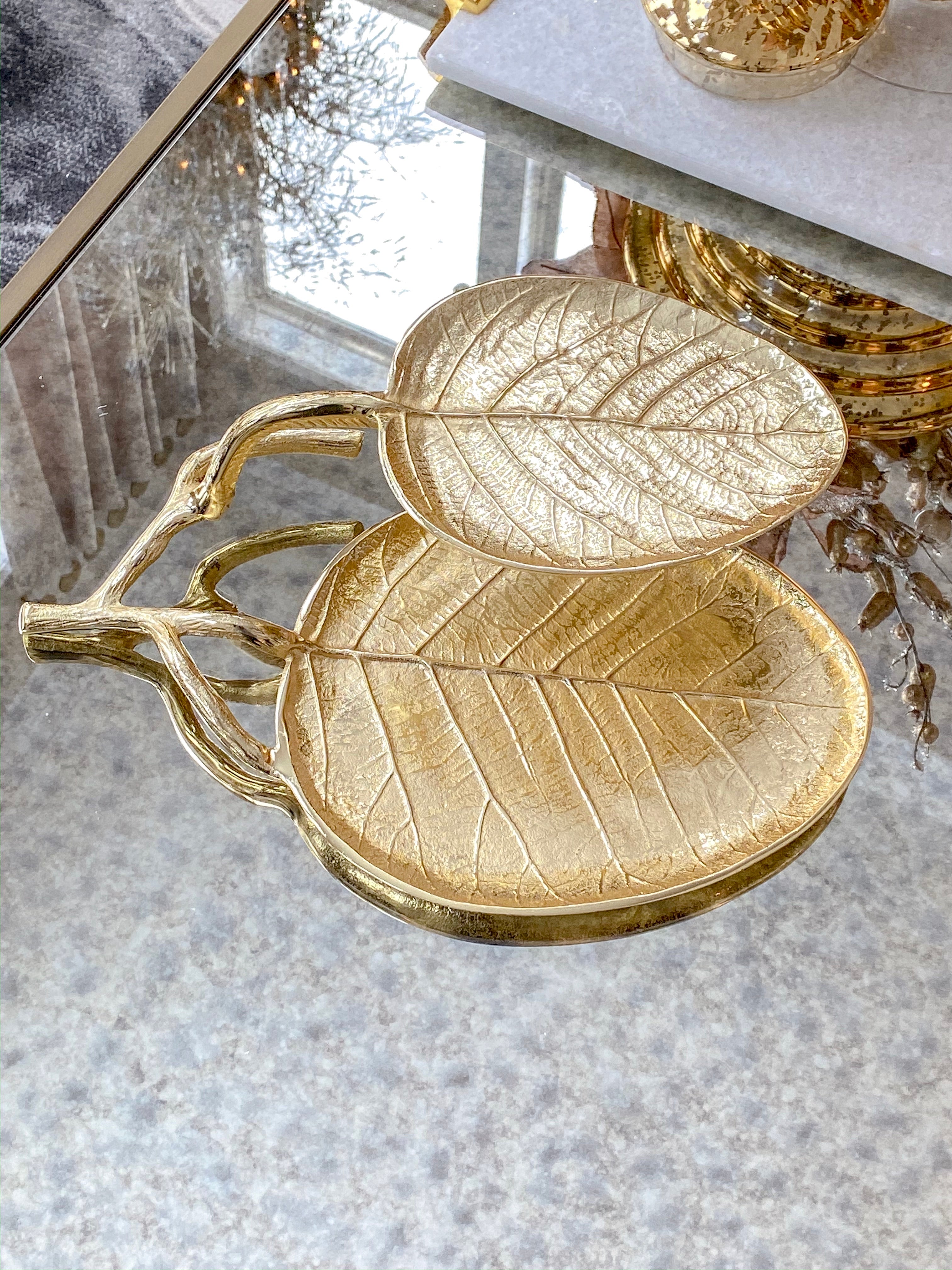 2-Tiered Leaf Tray Gold-Inspire Me! Home Decor