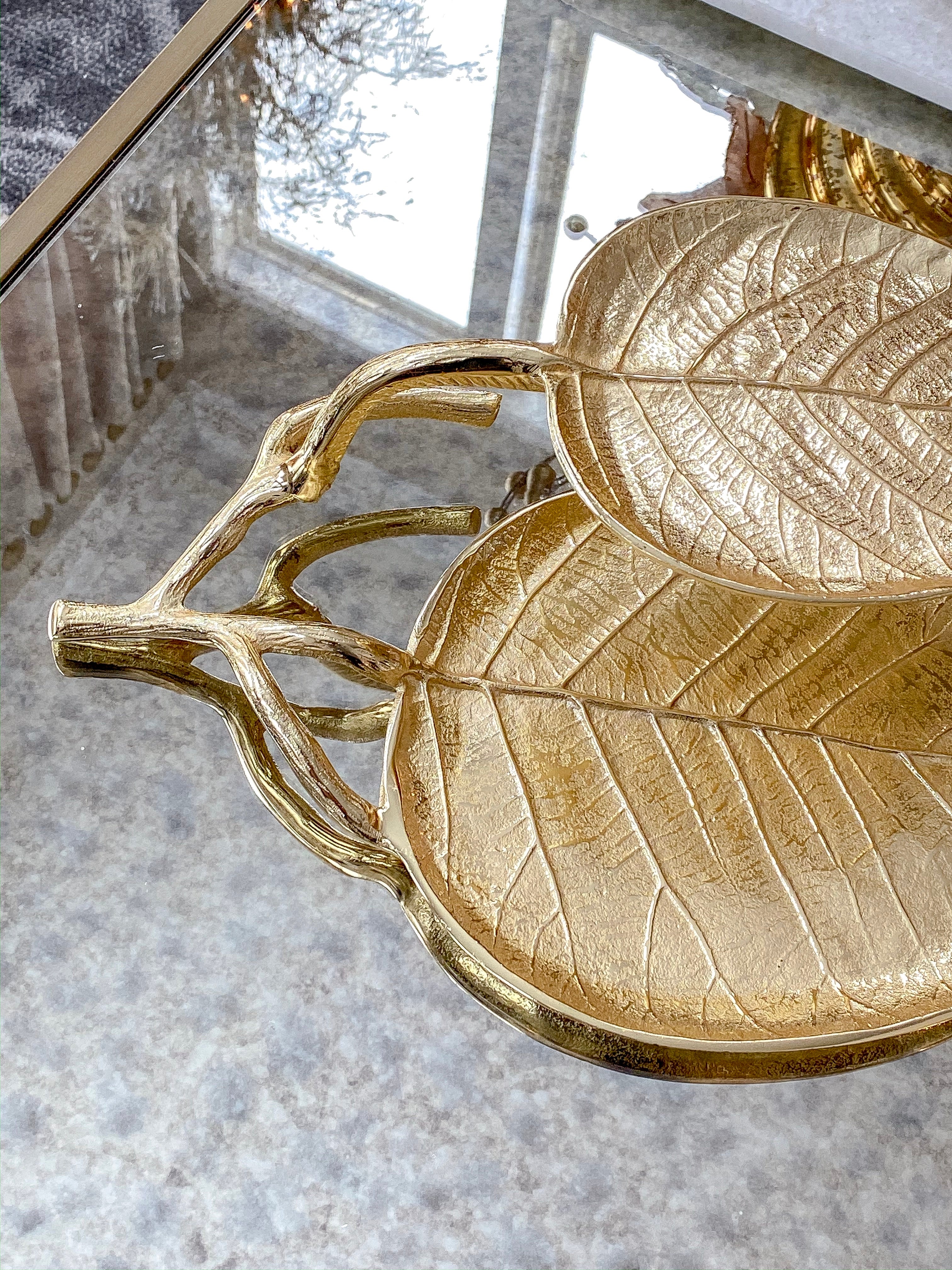 2-Tiered Leaf Tray Gold-Inspire Me! Home Decor