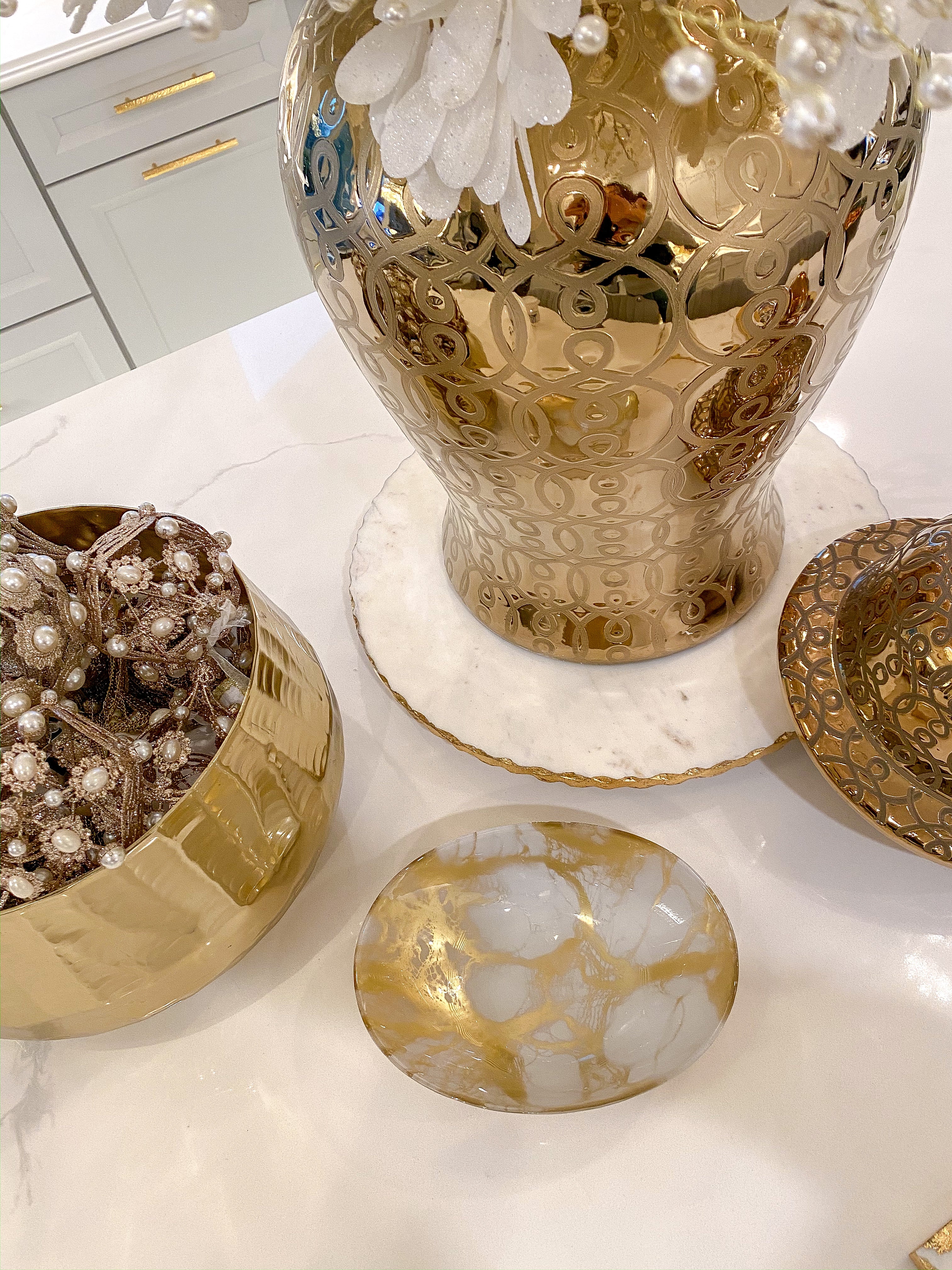 Glass Gold Marble Print Bowl-Inspire Me! Home Decor