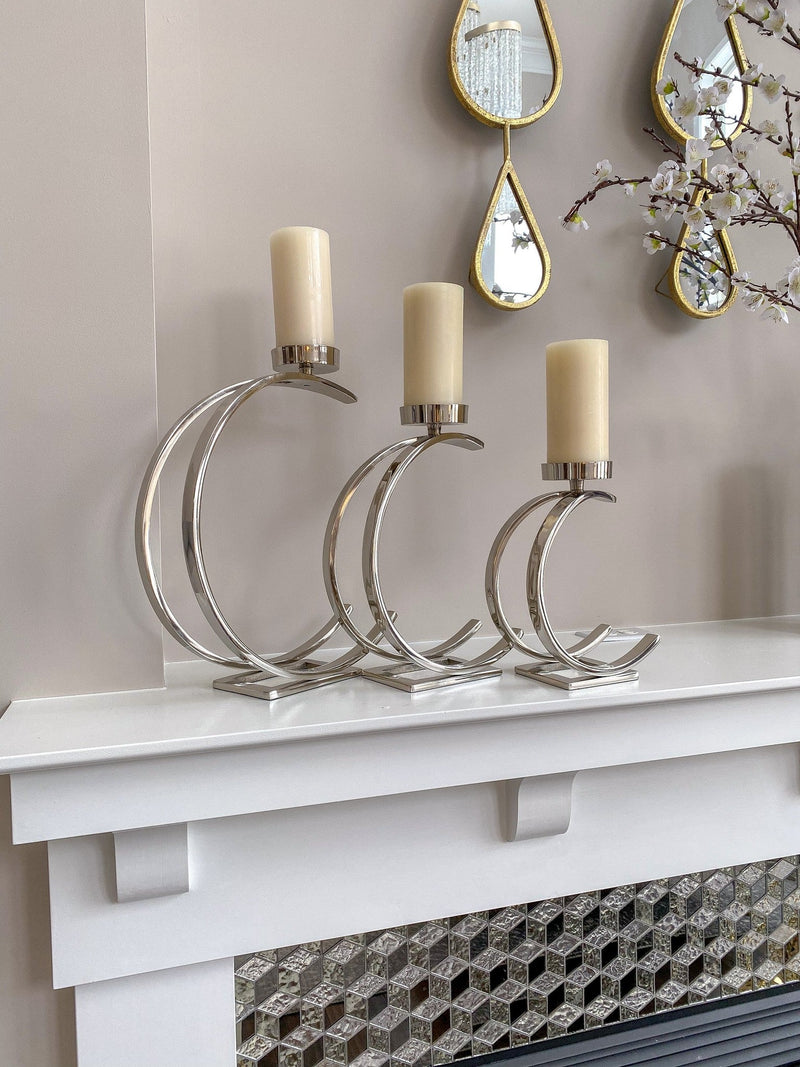 Silver Semi-Circle W/ Marble Top Candle Holder (3 sizes)-Inspire Me! Home Decor