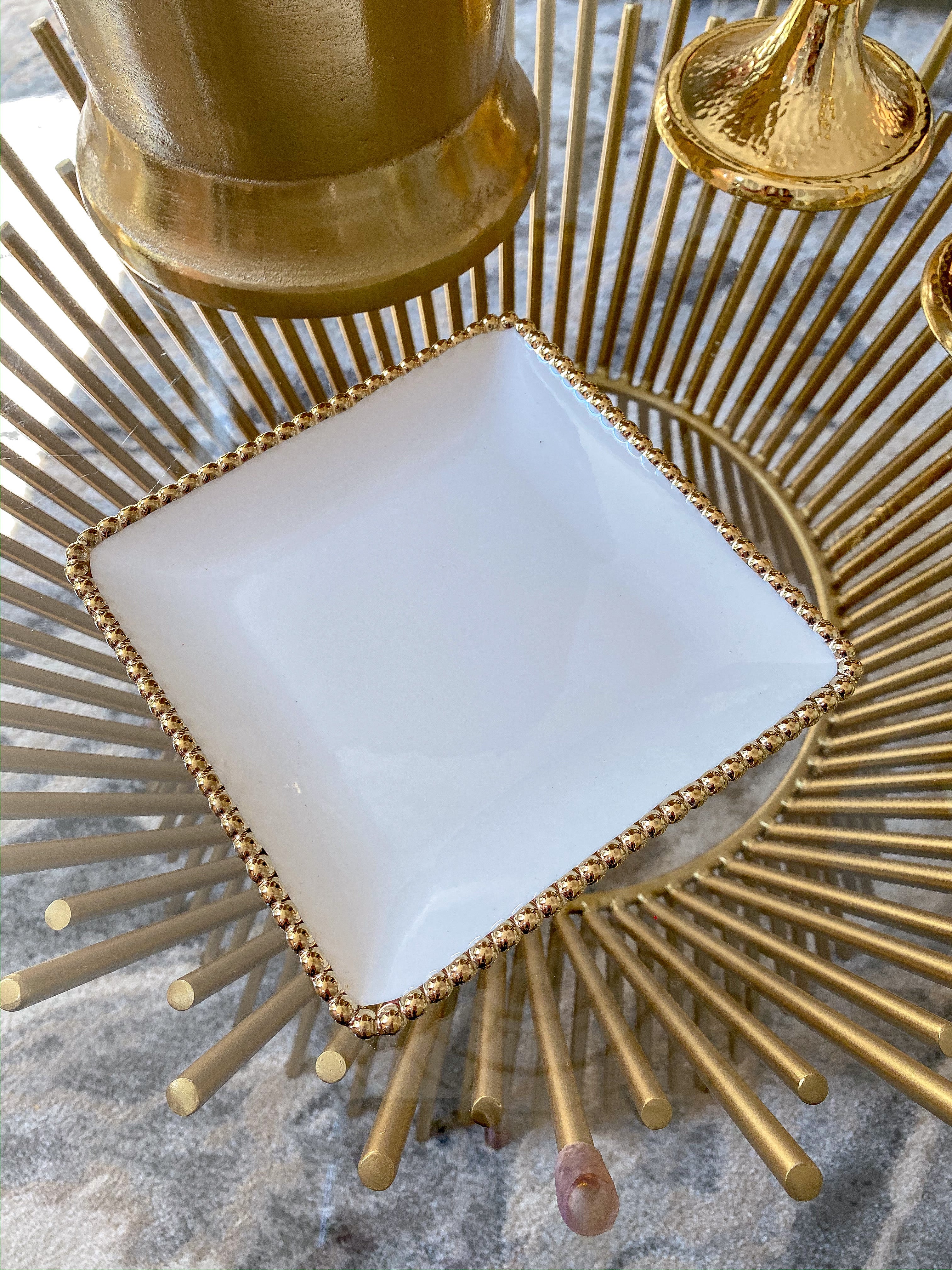 White Plate with Gold Beaded Edge-Inspire Me! Home Decor