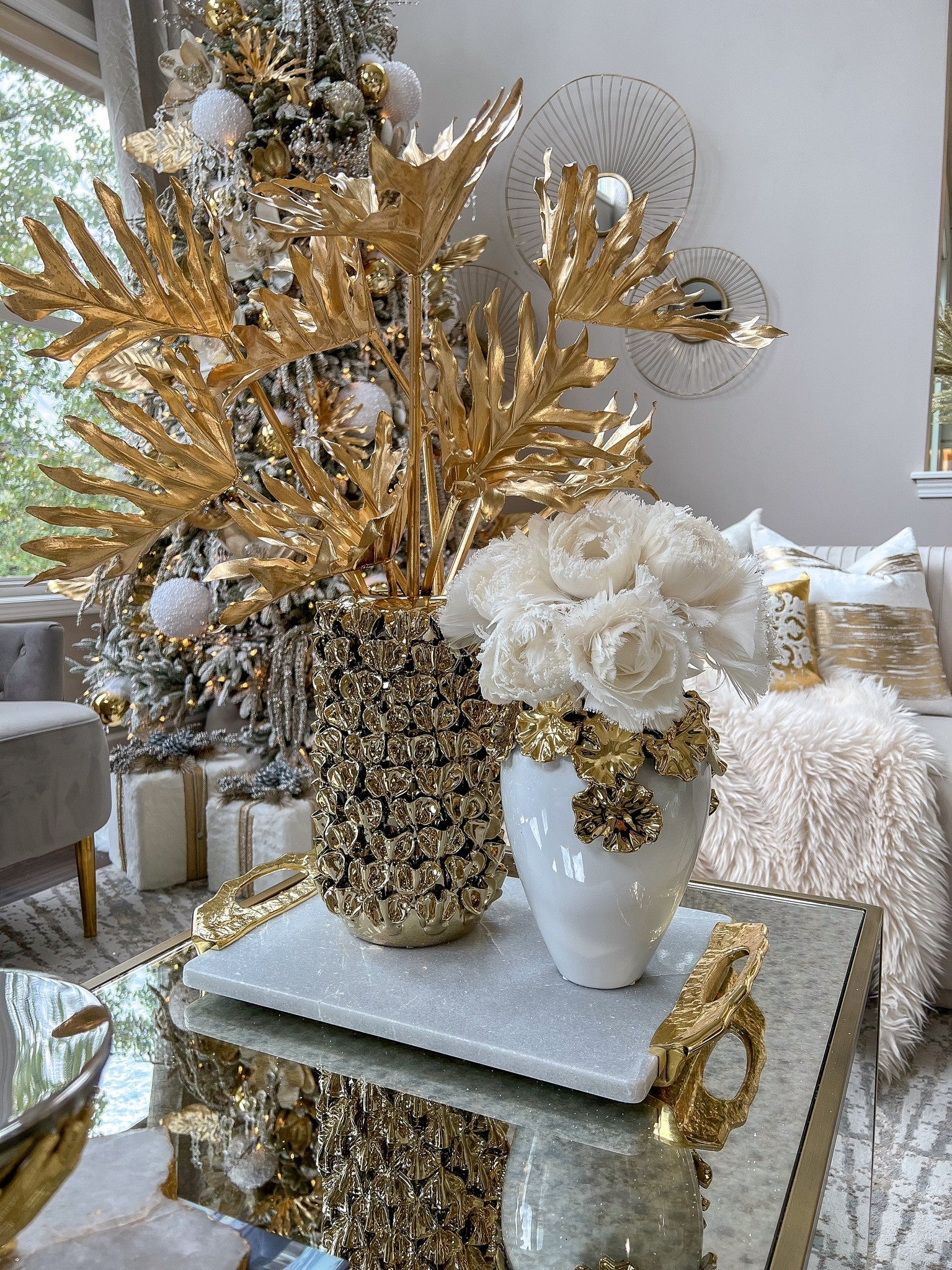 Gold Vase with Petal Design-Inspire Me! Home Decor