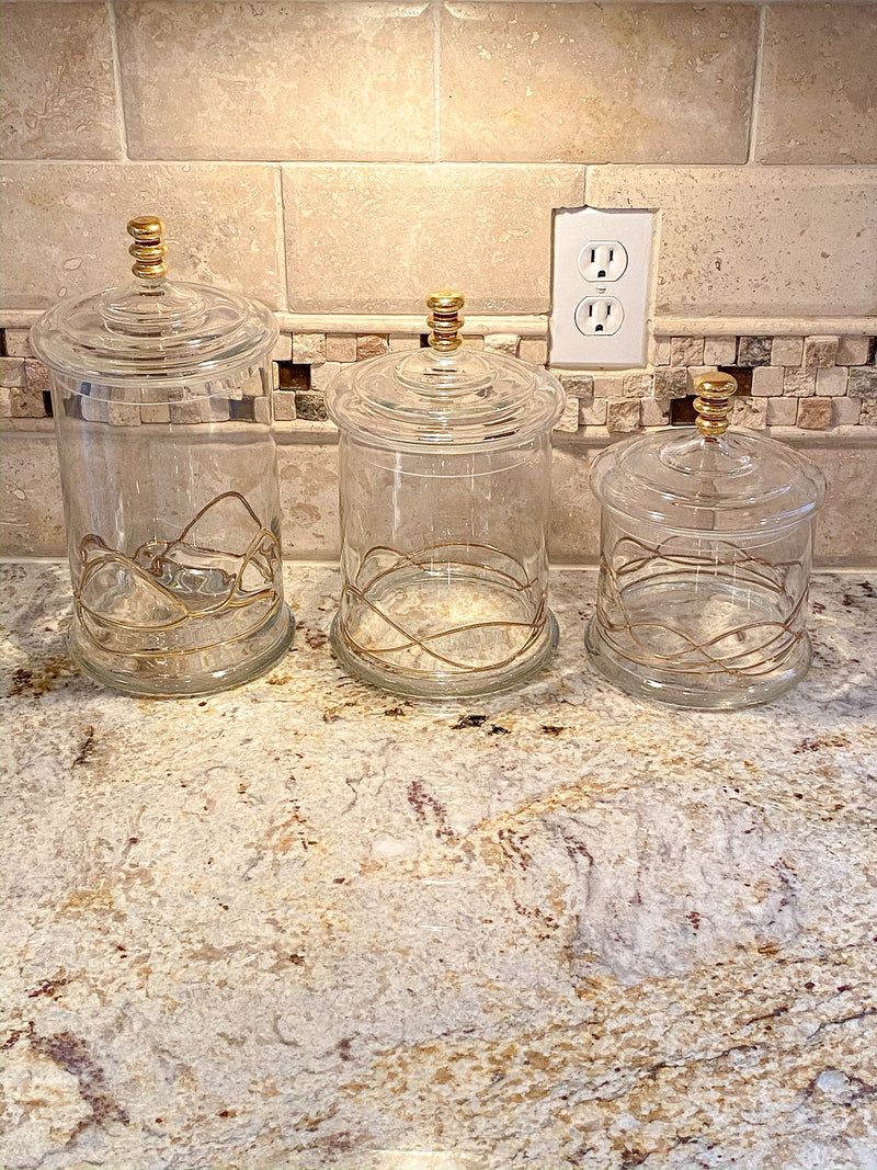 Glass Canisters with 14K Gold Swirl Detailing (3 Sizes)-Inspire Me! Home Decor