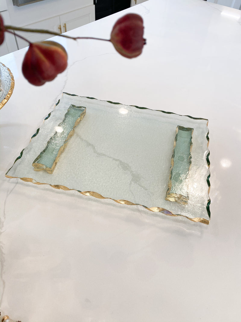 Glass Tray with Hammered Gold Edge-Inspire Me! Home Decor