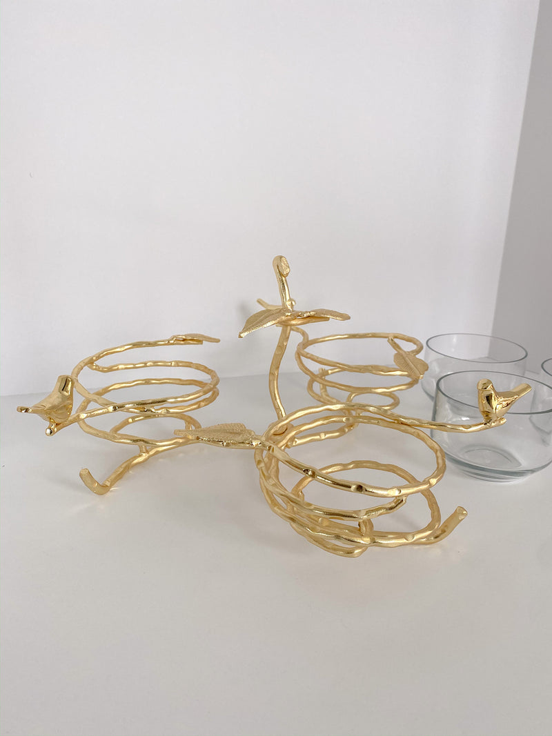 Gold Wrapped Branch Triple Candle Holder w/ Birds-Inspire Me! Home Decor