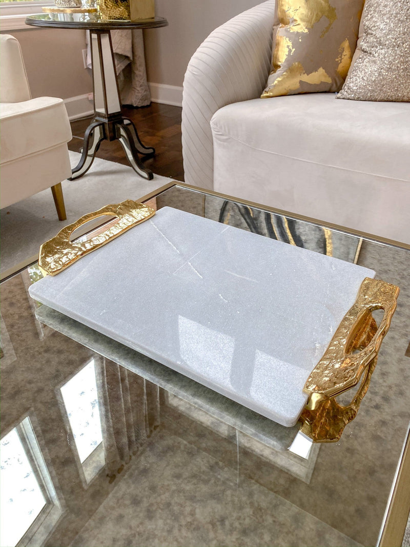 Marble Tray with Gold Lava Handles-Inspire Me! Home Decor