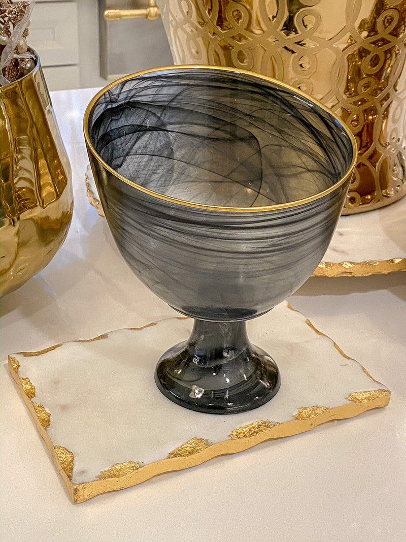 Black and Gold Alabaster Glass Dessert Bowl-Inspire Me! Home Decor