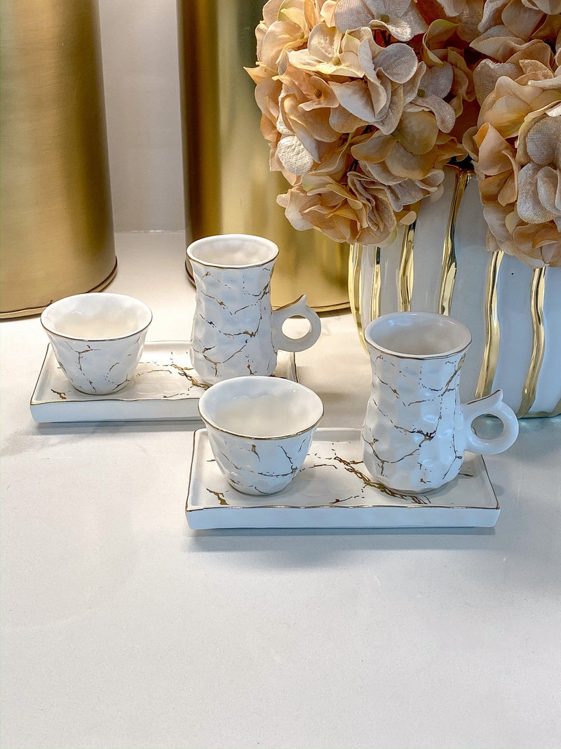 Metallic Gold Marble Print Turkish Coffee & Tea Set With Tray-Inspire Me! Home Decor