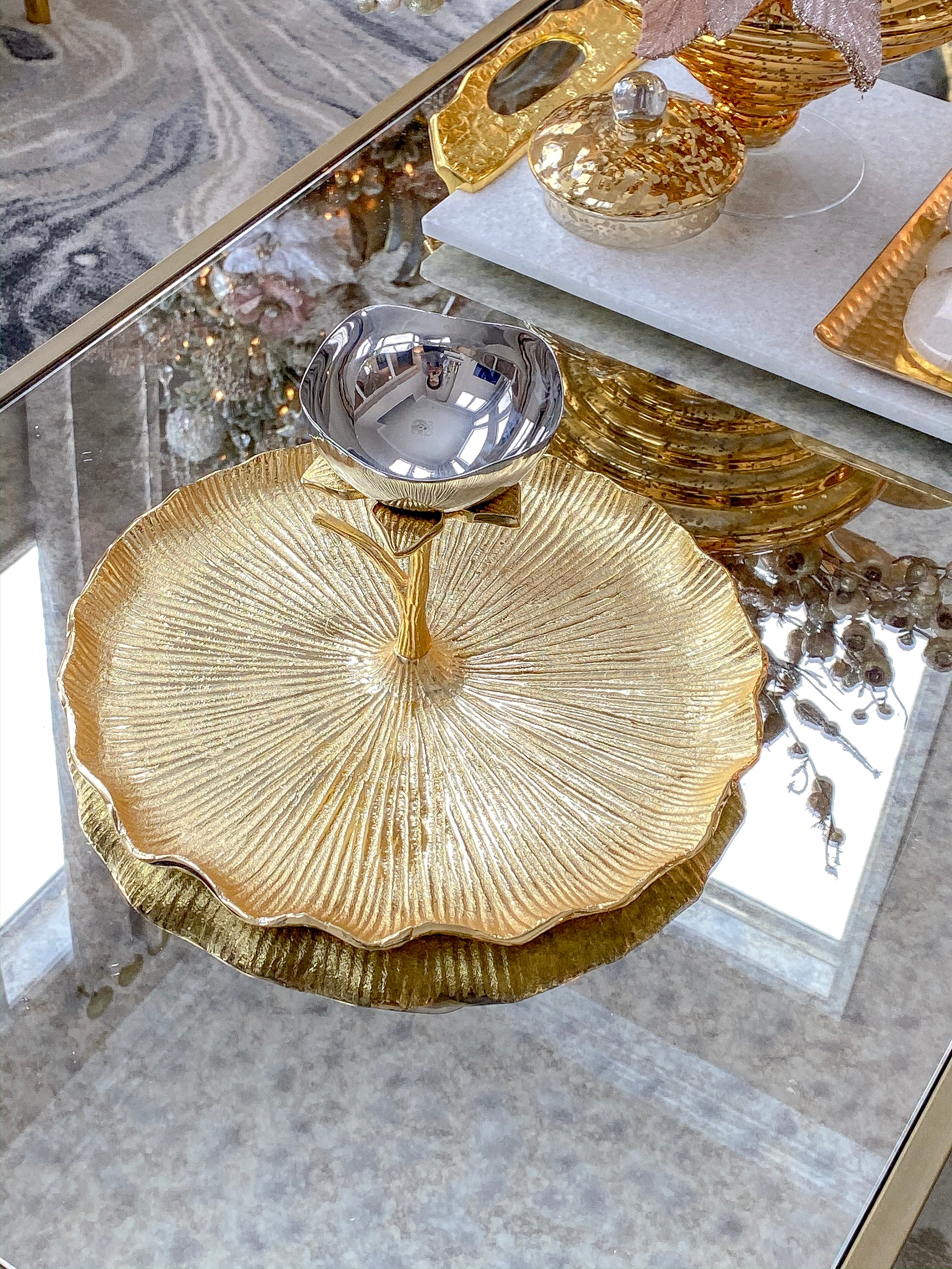 Large Gold Lotus Flower Platter-Inspire Me! Home Decor