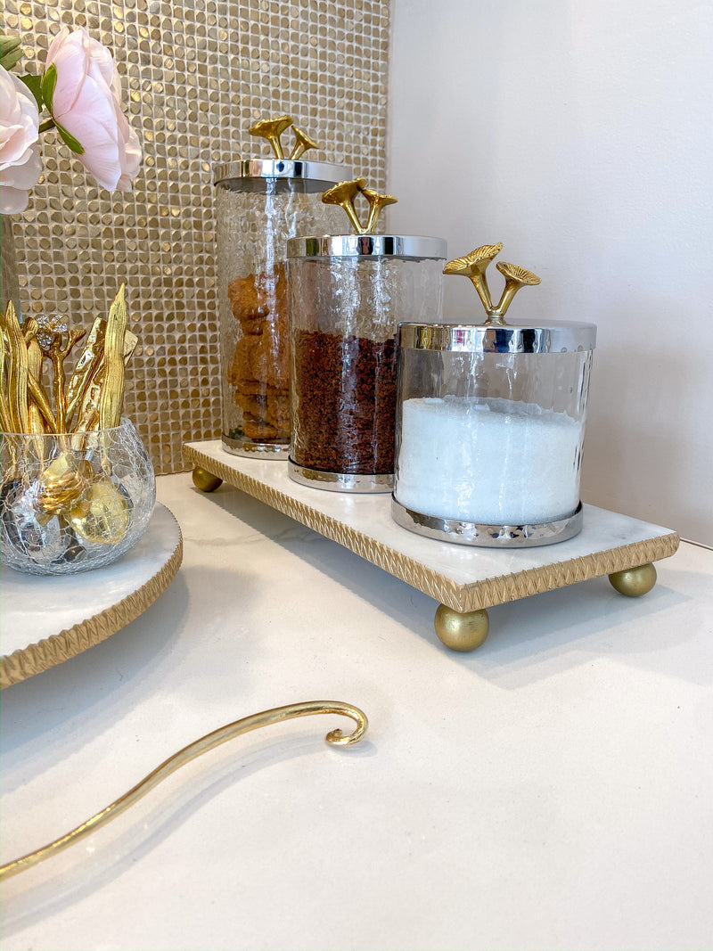 White Marble Tray w/ Gold Textured Edge (2 size)-Inspire Me! Home Decor