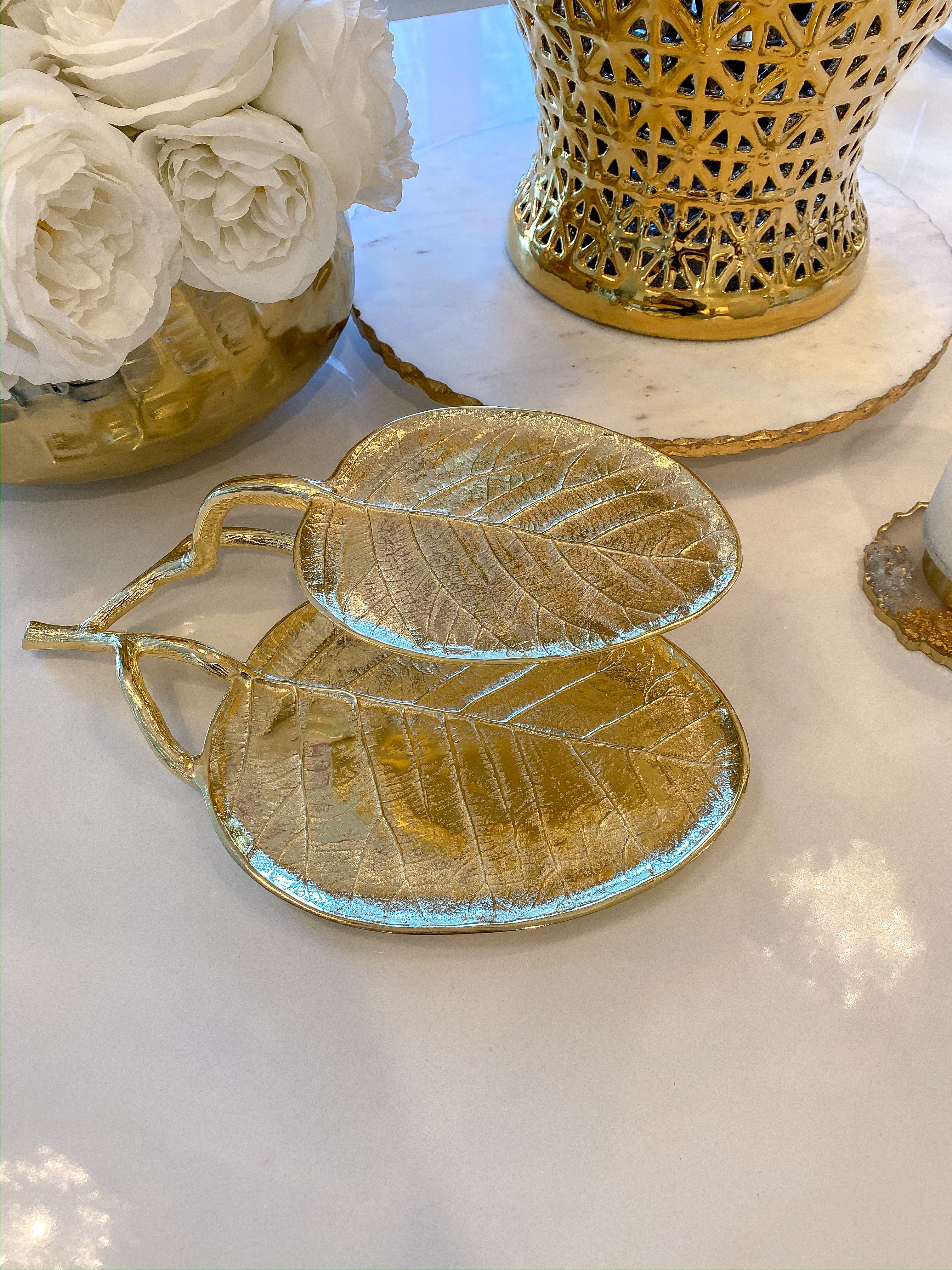 2-Tiered Leaf Tray Gold-Inspire Me! Home Decor